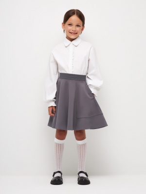 Расклешенная юбка для девочек (серый, 128) Sela  фото, kupilegko.ru